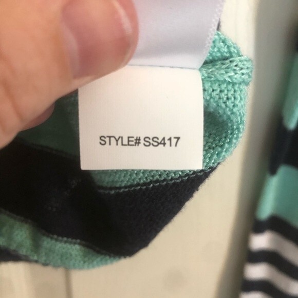 M by MICHAEL STARS Size 1 XS Blue White Mint Green Striped Cardigan Cotton Soy - Picture 7 of 9